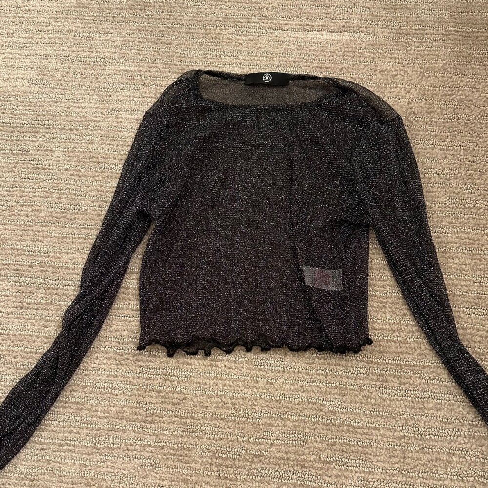 Sparkly Mesh Cropped Shirt